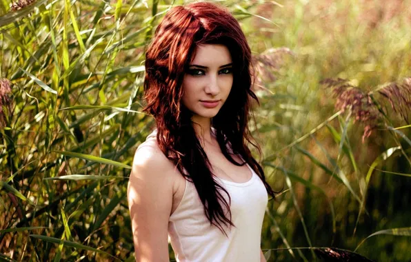 Grass, look, girl, red, Susan Coffey, Susan Coffey