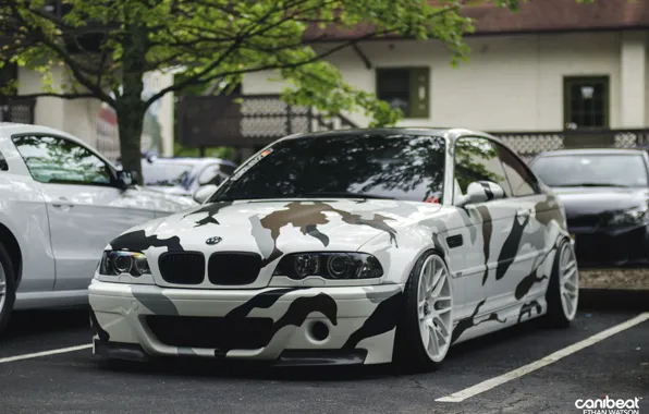 Tuning, white, camouflage, drives, bmw m3, stance