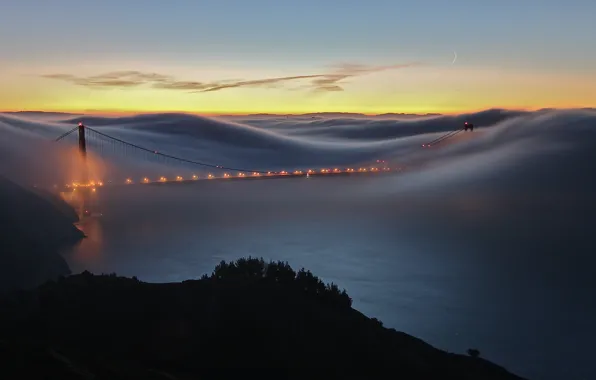 Road, sea, the sky, water, light, lights, country, city