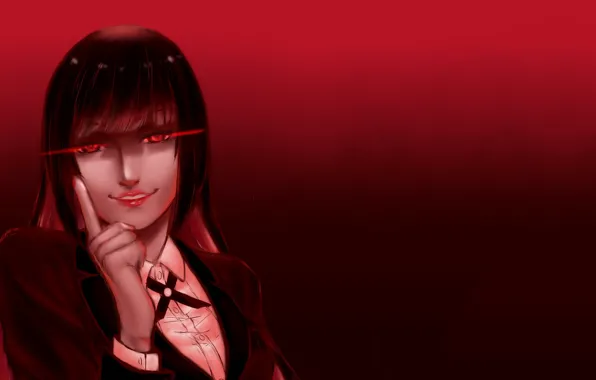 Picture anime, red, face, girl, oriental, Yumi Located In Jabami, Compulsive Gambler, bishojo