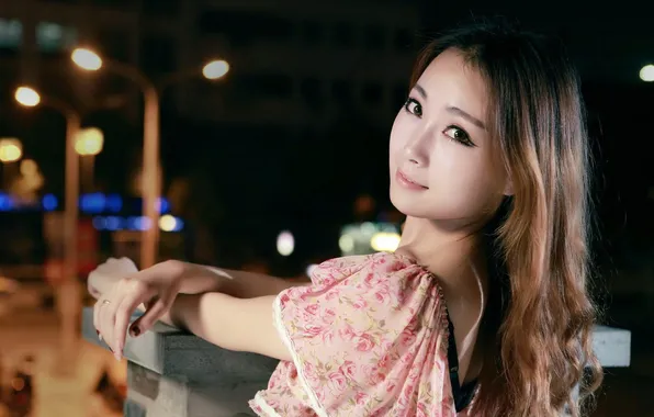 Summer, look, girl, the city, lights, pose, street, model