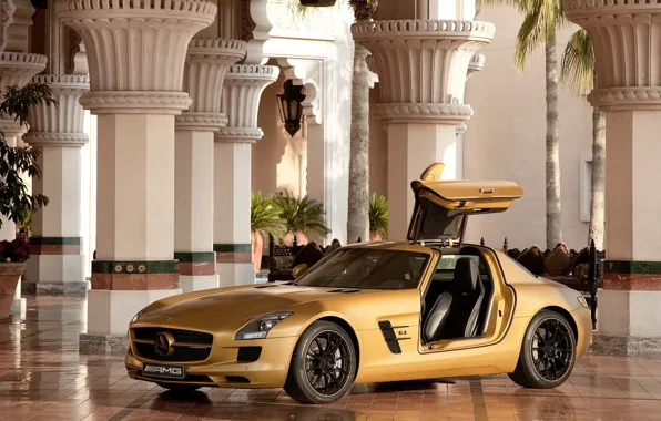 Picture the door, columns, hall, gold, Mercedes AMG SLS63