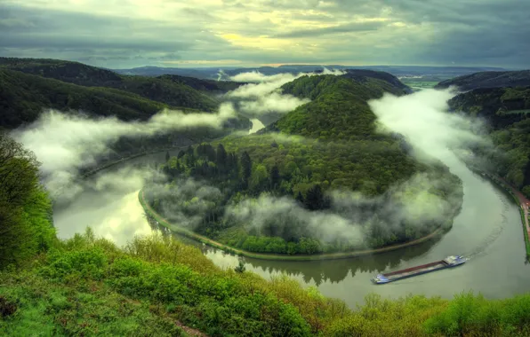 Landscape, river, ship, Saar loop