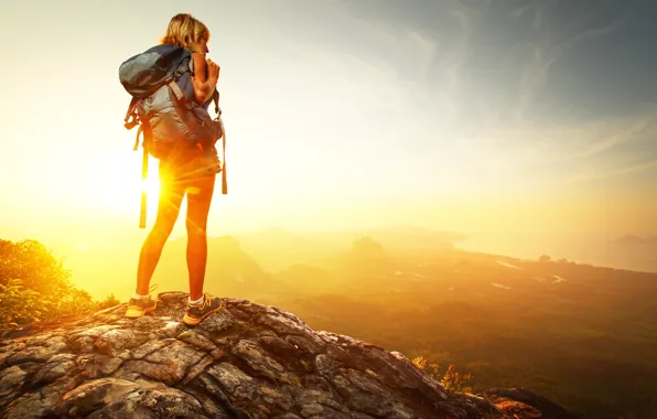 The sun, mountains, backpack, kopeck piece