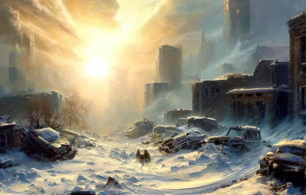 Winter, snow, machine, postapokalipsis