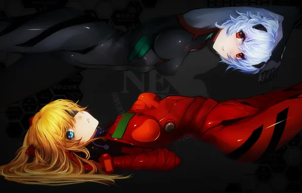 Girls, anime, art, headband, neon genesis evangelion, soryu asuka langley, ayanami Rei, bba biao