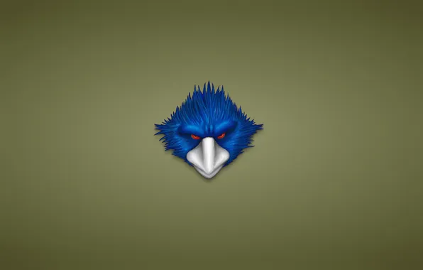 Picture bird, minimalism, head, red eyes, blue, white beak