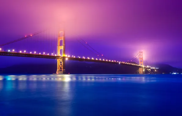 Night, bridge, lights, San Francisco, Golden gate