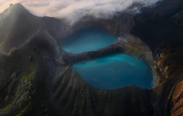 Picture mountains, lake, the volcano