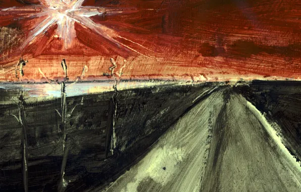 Road, picture, watercolor