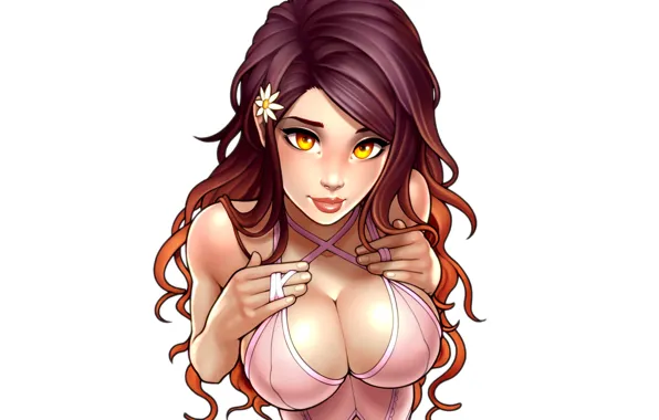 Chest, look, girl, hair, Tits, art, lingerie, Mylea