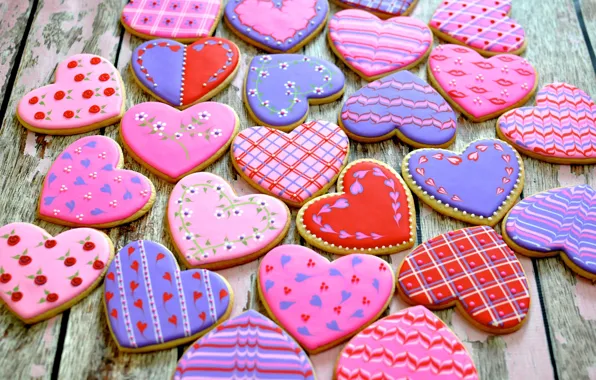 Heart, cookies, cakes, sweet, Valentine's Day, sweets