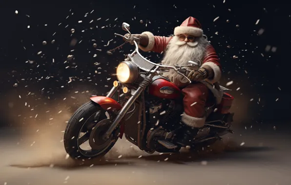 Winter, snow, night, movement, speed, Christmas, motorcycle, New year