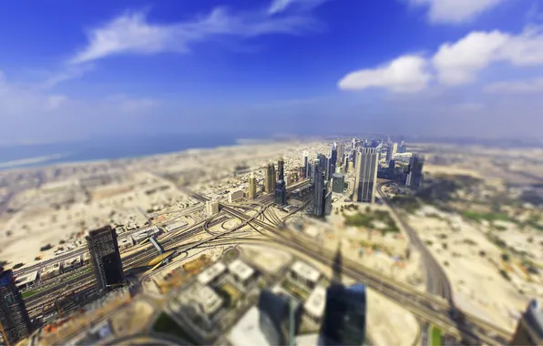 Picture the sky, landscape, height, skyscrapers, Dubai, bokeh, dubai