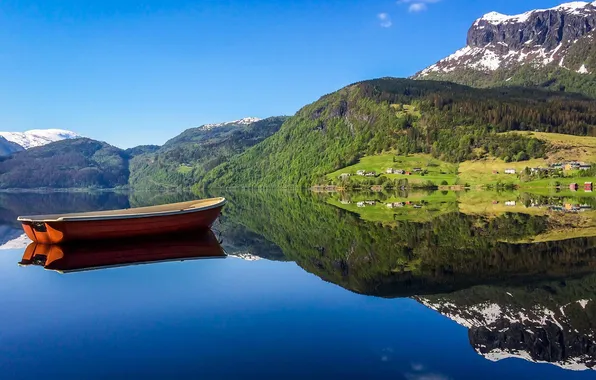Forest, the sky, clouds, nature, lake, reflection, boat, Leo
