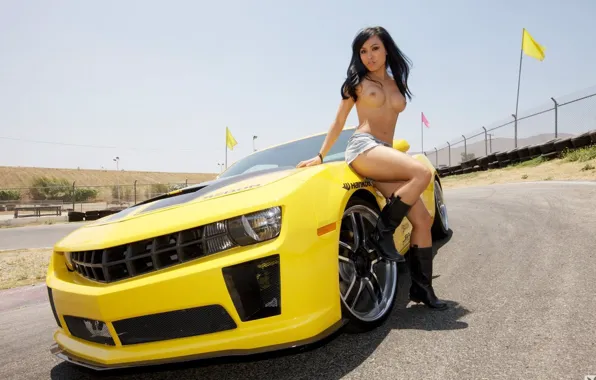 Brunette, beautiful, girl and car