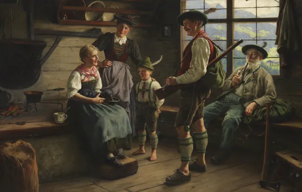 Picture 1919, German painter, German painter, Emil Rau, Emil Rau, Locking of the hunter on the …