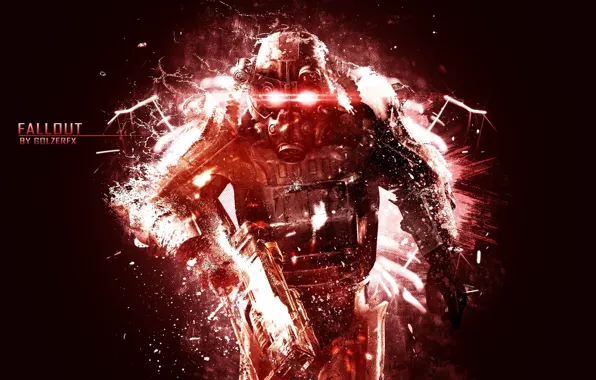 Water, fog, weapons, mask, costume, fallout 3, rays of light, red background