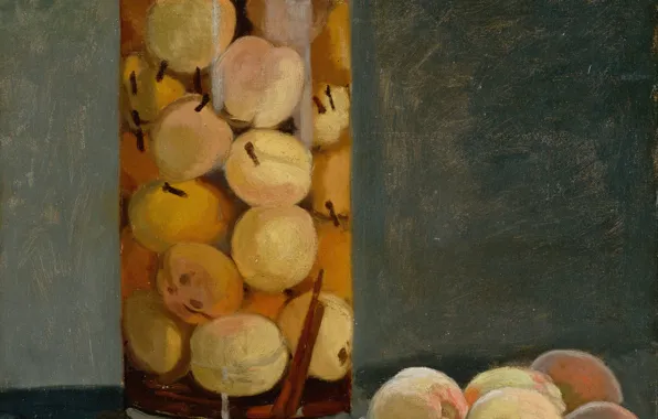 Picture, fruit, still life, Claude Monet, A can of Peaches