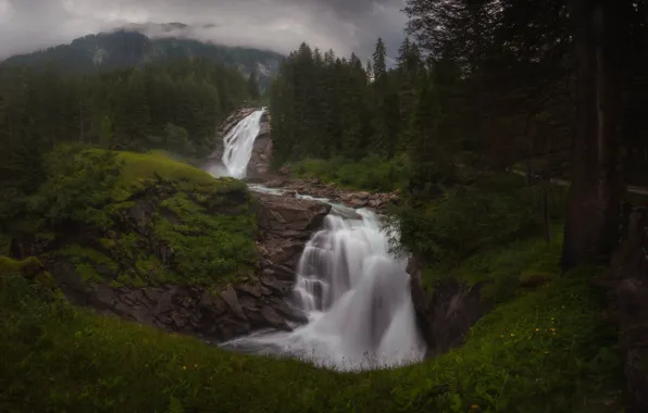 Picture forest, river, Austria, waterfalls, Austria, Krimml Waterfalls, River Krimmler-Ache, Krimmler Ache River