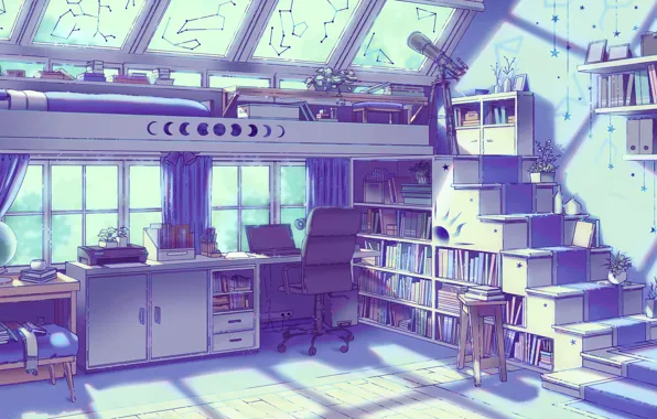 Room, Windows, Things, Art, Wall, Illustration, Room, Books