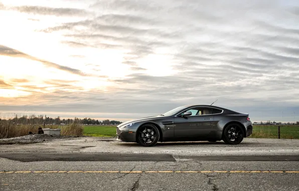 Picture road, grey, markup, Aston Martin, profile, grey, Aston Martin, black rims