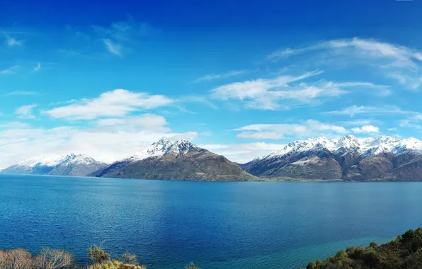 The sky, mountains, nature, lake, photo, New Zealand, panorama, Wakatipu