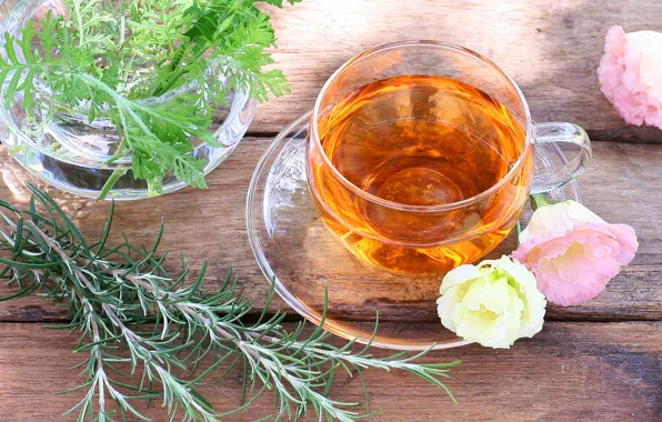 Flowers, drink, eustoma, Tea