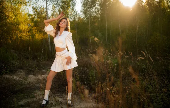 Girl, sweetheart, model, Nature, Wallpaper, Shoes, Beads, brown hair