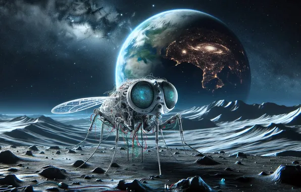 Space, fly, planet, robot