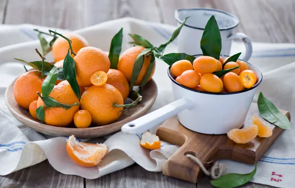 Picture leaves, oranges, dishes, Board, fruit, orange, peel, tangerines