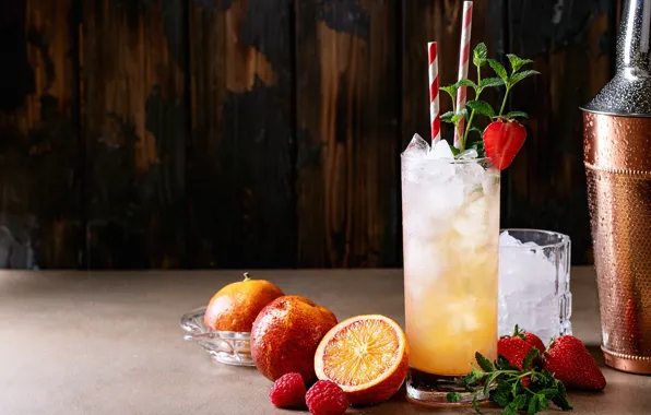 Berries, strawberry, cocktail, drink, orange, Roman Dbree