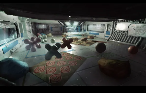 Items, the room, compartment, psych-ward dayroom