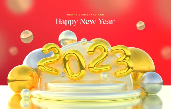 Balls, rendering, the inscription, balls, Shine, figures, New year, sphere
