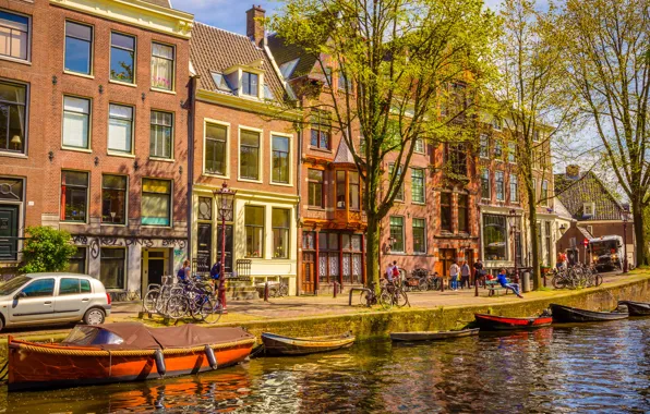 Picture river, spring, boats, Amsterdam, Amsterdam, old, spring, buildings
