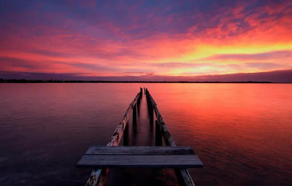 Sea, landscape, sunset, bridge