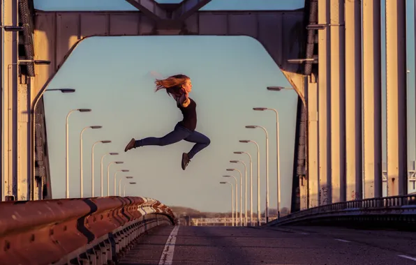 Picture girl, bridge, jump