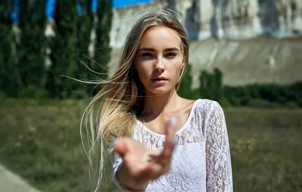 Girl, the wind, hair, gesture, Alexander Urmashev