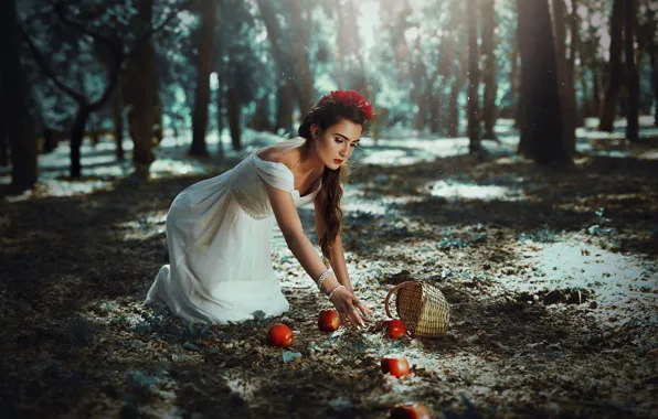 Girl, nature, apples