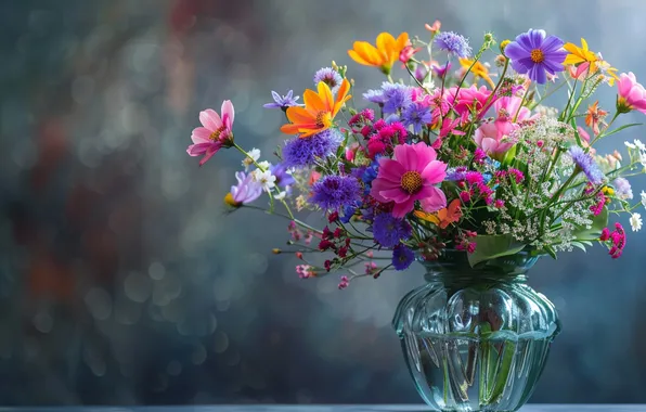 Picture flowers, bouquet, vase, different, AI art, neural network