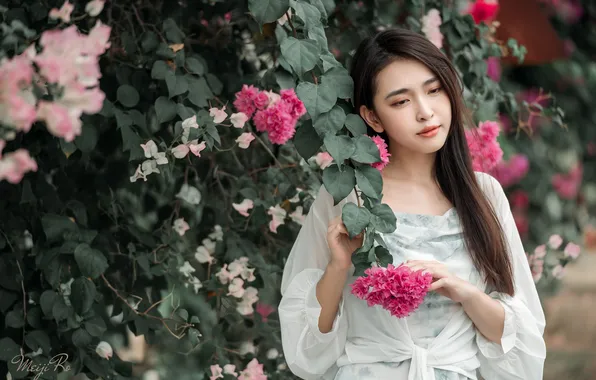 Summer, look, girl, flowers, the city, pose, street, model