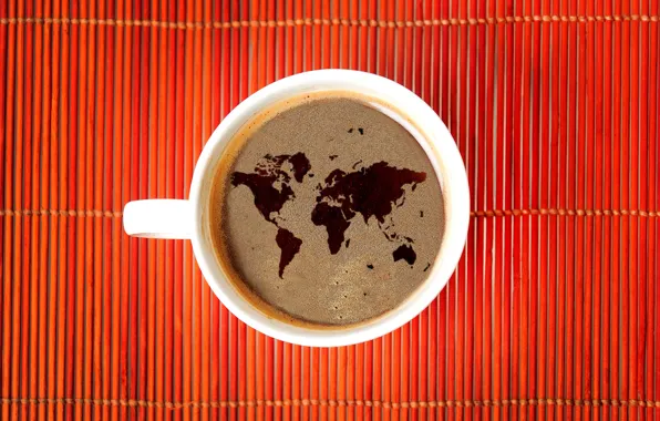 Coffee, map, The world, World, wood, wood, map, coffee