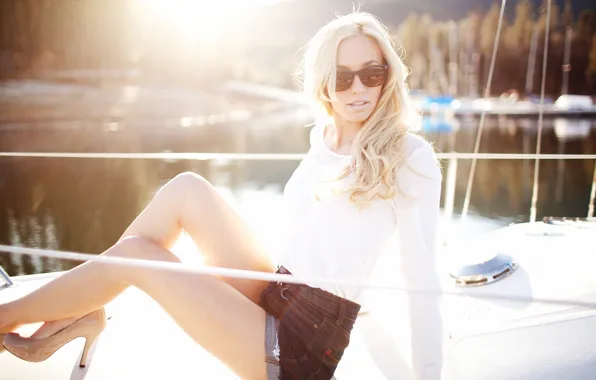 Picture summer, girl, pose, shorts, glasses, blonde