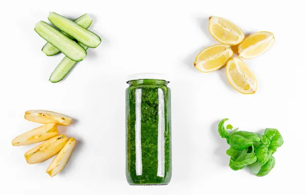 Greens, lemon, apples, Bank, cucumbers