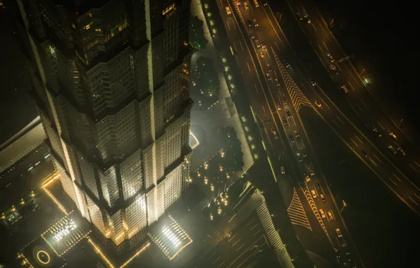 Picture road, night, lights, skyscrapers, highway, the view from the top