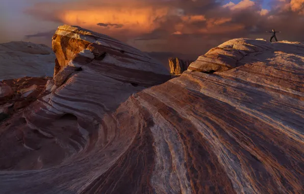 Landscape, sunset, mountains, nature, USA, Nevada, Valley of Fire State Park, Park Valley of fire