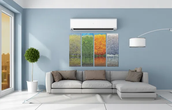 Summer, living room, oil painting, four seasons, air conditioner