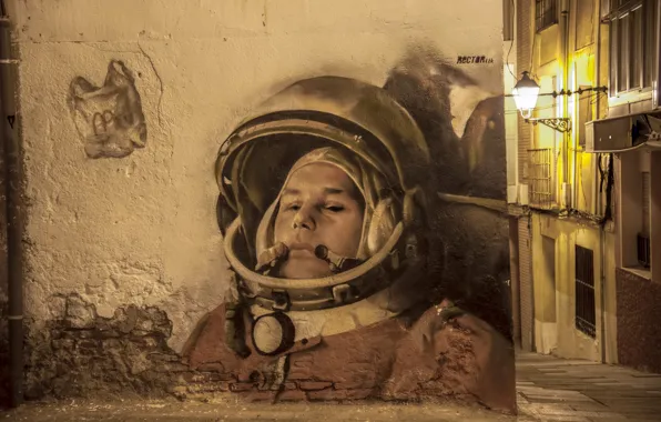 Picture wall, graffiti, astronaut, the suit, hero, USSR, legend, pilot