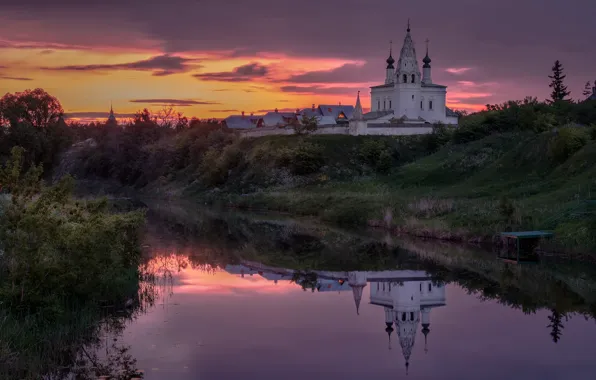 Picture summer, landscape, nature, reflection, river, dawn, morning, Church