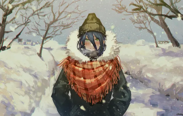 Winter, road, girl, Chainsaw Man, Pray